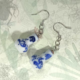 Pair of 925 silver ear wire dangle earring in traditional chinese blue white pottery vase with hand painted vine patterns