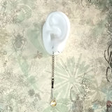 925 silver ear wire dangle earrings elongated by tiny metal chain, features a well-made miniature soup ladle display on an ear model