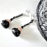 Pair of 925 silver dangle earrings in motif real wood crafted clinking dingle bell in Chinese style eggplant form is an fragrance diffuser