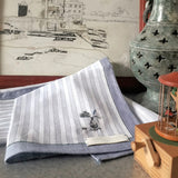 Unisex pure cotton handkerchief in light grey stripe and border, hand stitched a mini vase and plant motif at the corner.