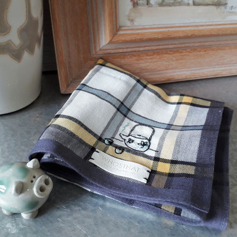 Hand embroidery pure cotton plaid handkerchief pocket square - TOGETHER