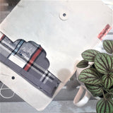 Cotton handkerchief in grey plaid hand embroidered a delicate oriental style boating motif, packed in a raw white handmade paper envelope