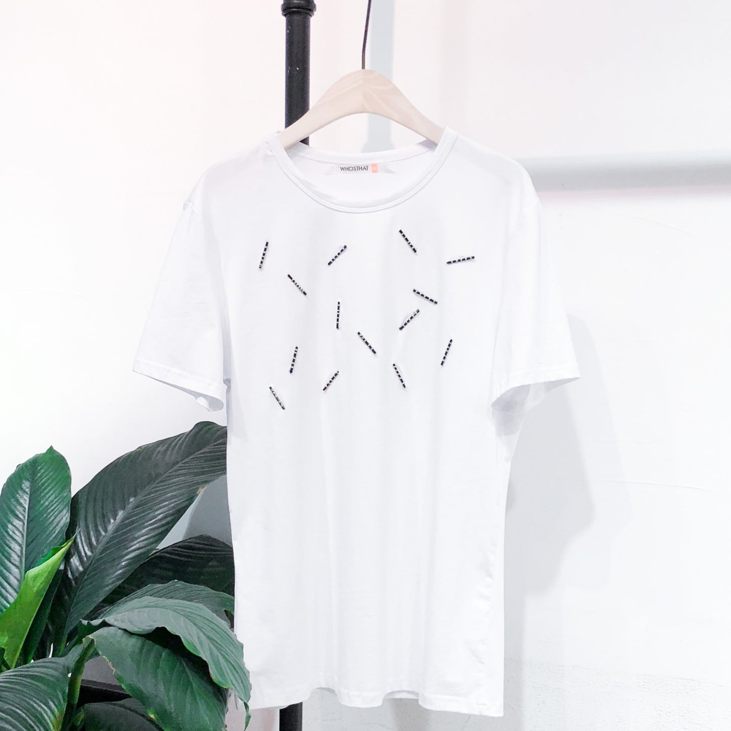Hand stitch tube bead straight cut high end smart casual cotton tee