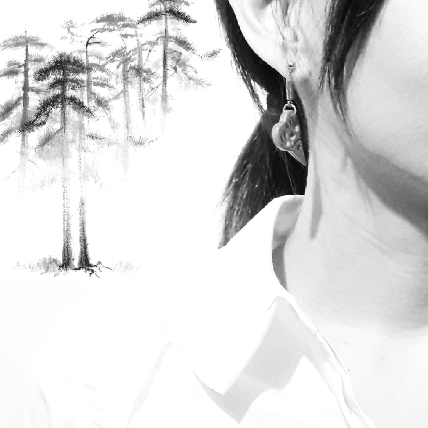 Scented peach wood crafted hair dressers' tools 925 silver rose gold plated earrings