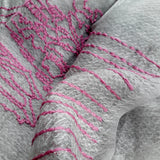 All seasons silk wool embroidery sheer scarf in moon village line art