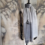 Hand embroidery angelfish pattern 300 super fine pure cashmere grey scarf