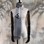 手工刺繡神仙魚紋圖案300支超細純羊絨灰色圍巾