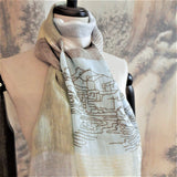 All seasons space observation line art embroidery pure linen scarf