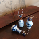 Delicate PICK & PAIR miniature Blue & White porcelain vase 925silver earrings ear pins