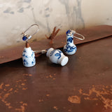 Delicate PICK & PAIR miniature Blue & White porcelain vase 925silver earrings ear pins