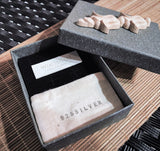 Original design grey jewelry gift box top by wood crafted ornament with cotton dust bag for 925 silver earrings inside

