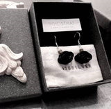 Black sandal wood crafted auspicious cloud 925 silver ear pins